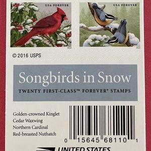 SONGBIRDS IN SNOW Booklet Pane of 20 US